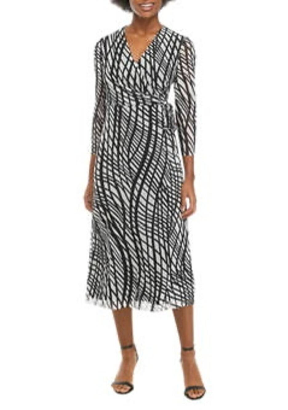 ANNE KLEIN | Womens Abstract Leopard Print Midi Dress $139 NEW Small Black White